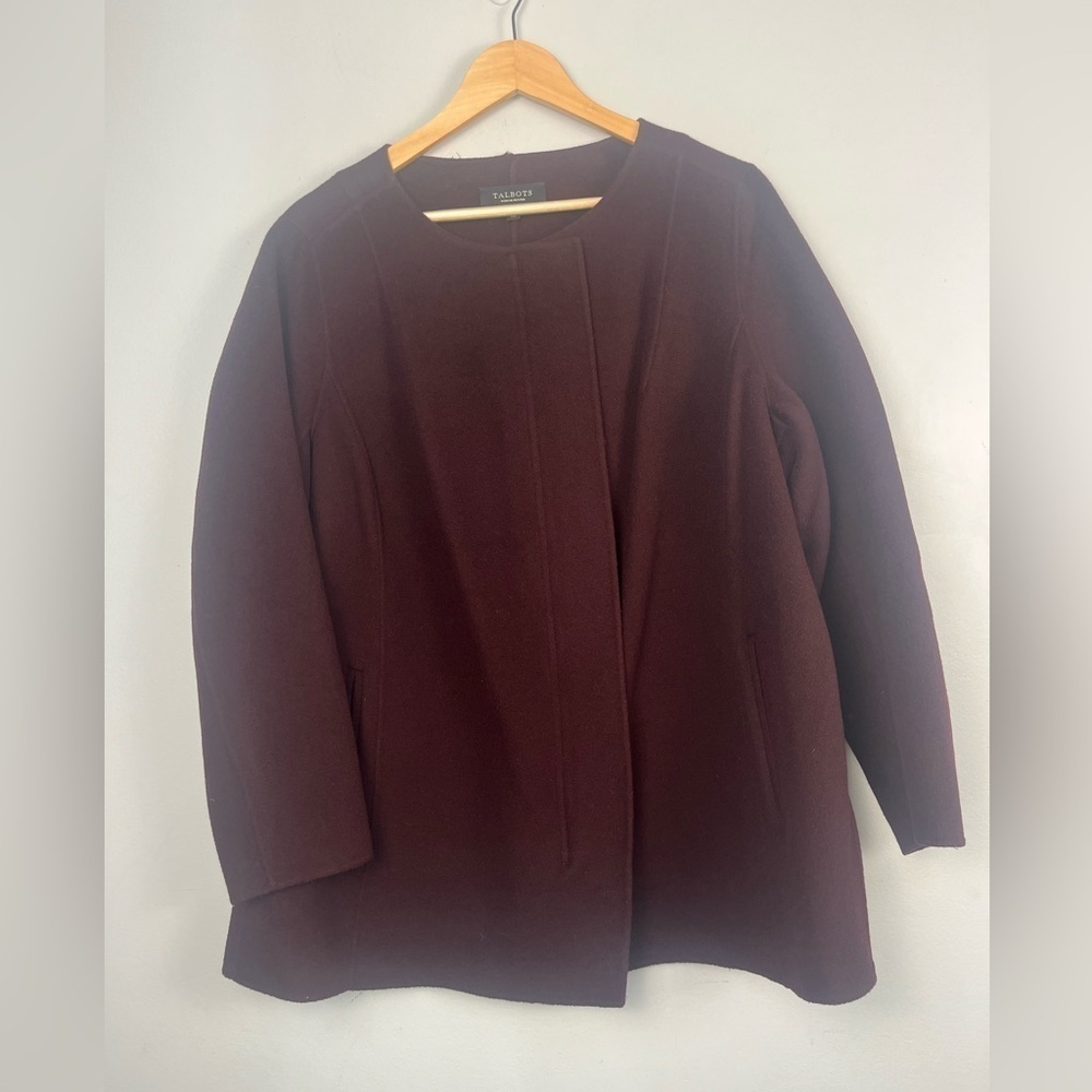 Talbots Burgundy Purple Boiled Wool Zip Blazer Jacket size 1X petite